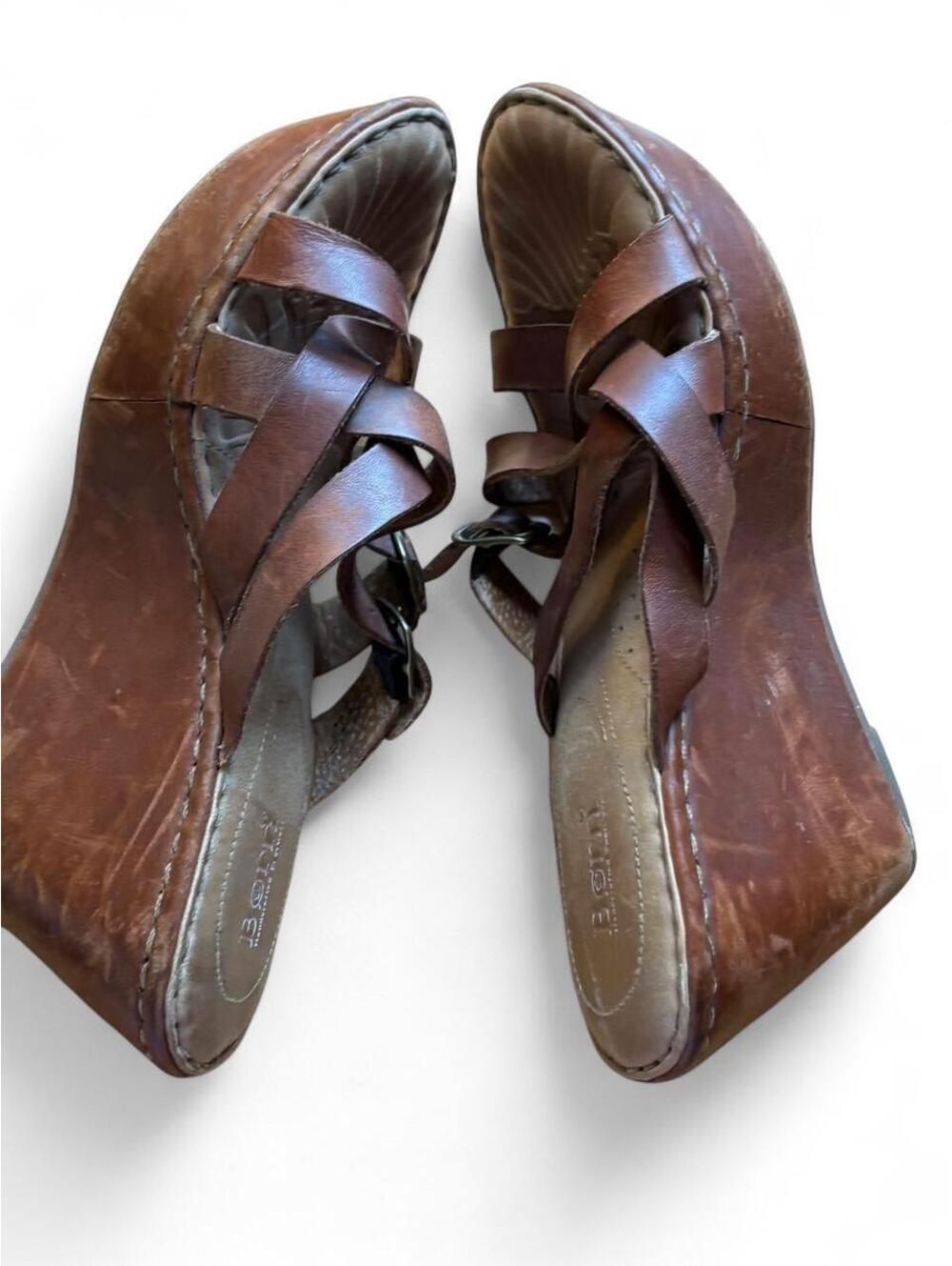 born brown leather wedge sandals strappy gladiator